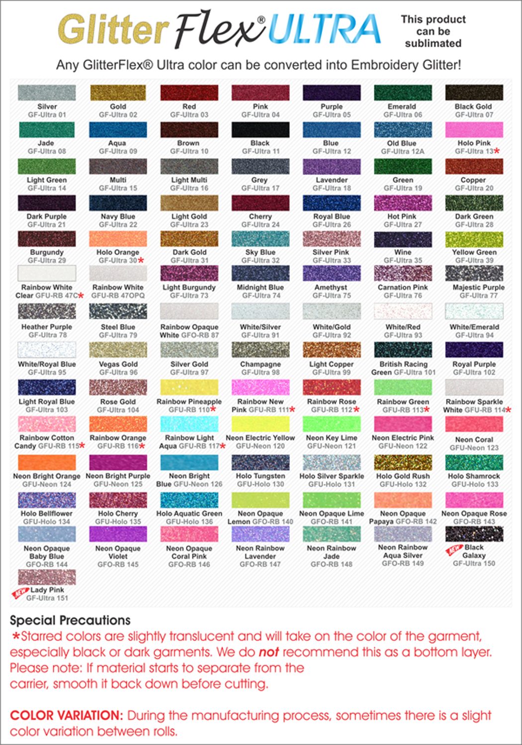 GLITTERFLEX ULTRA, 19.5" x 15' - CLICK ON FOR COLORS
